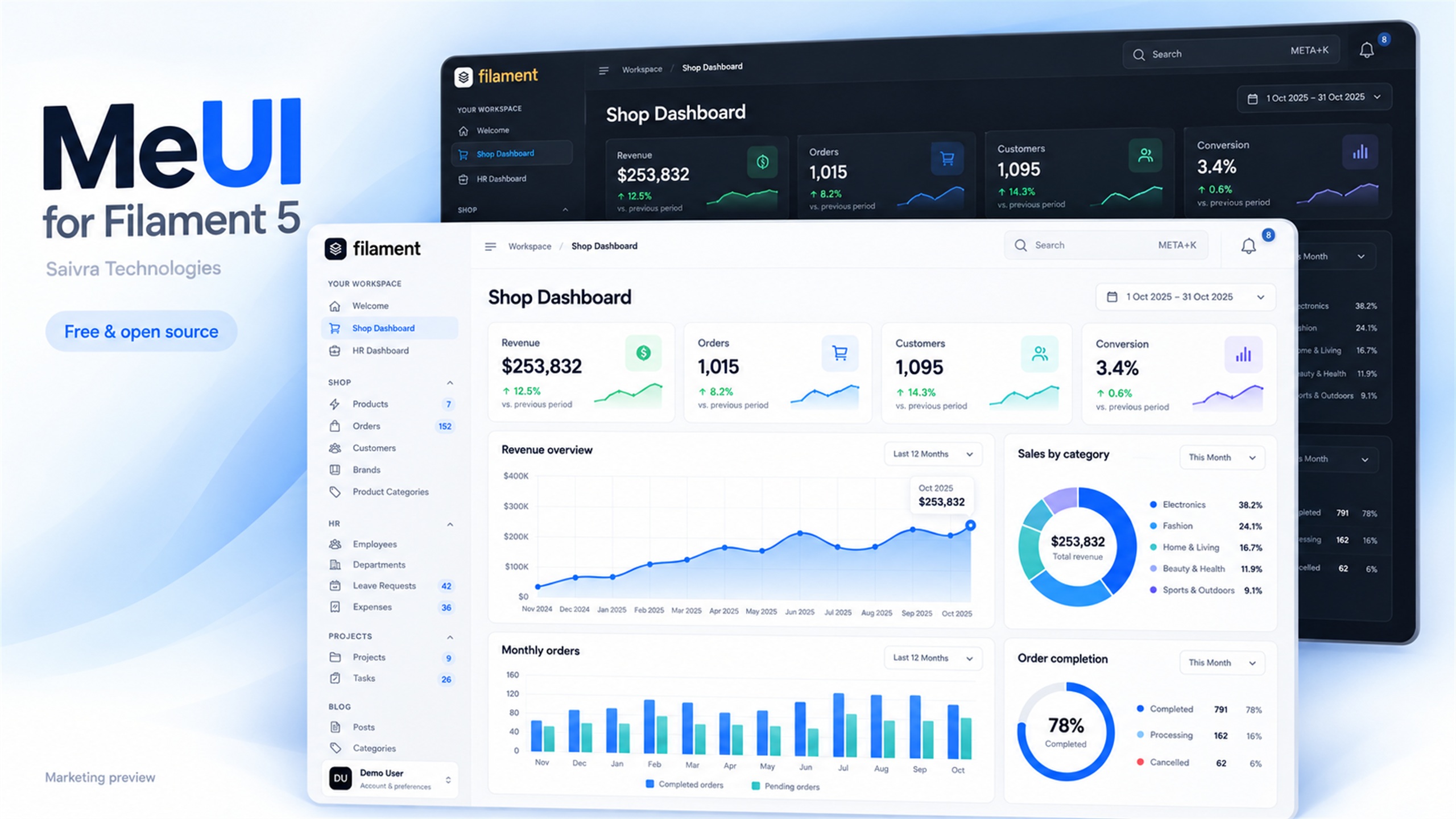 MeUI light and dark marketing preview