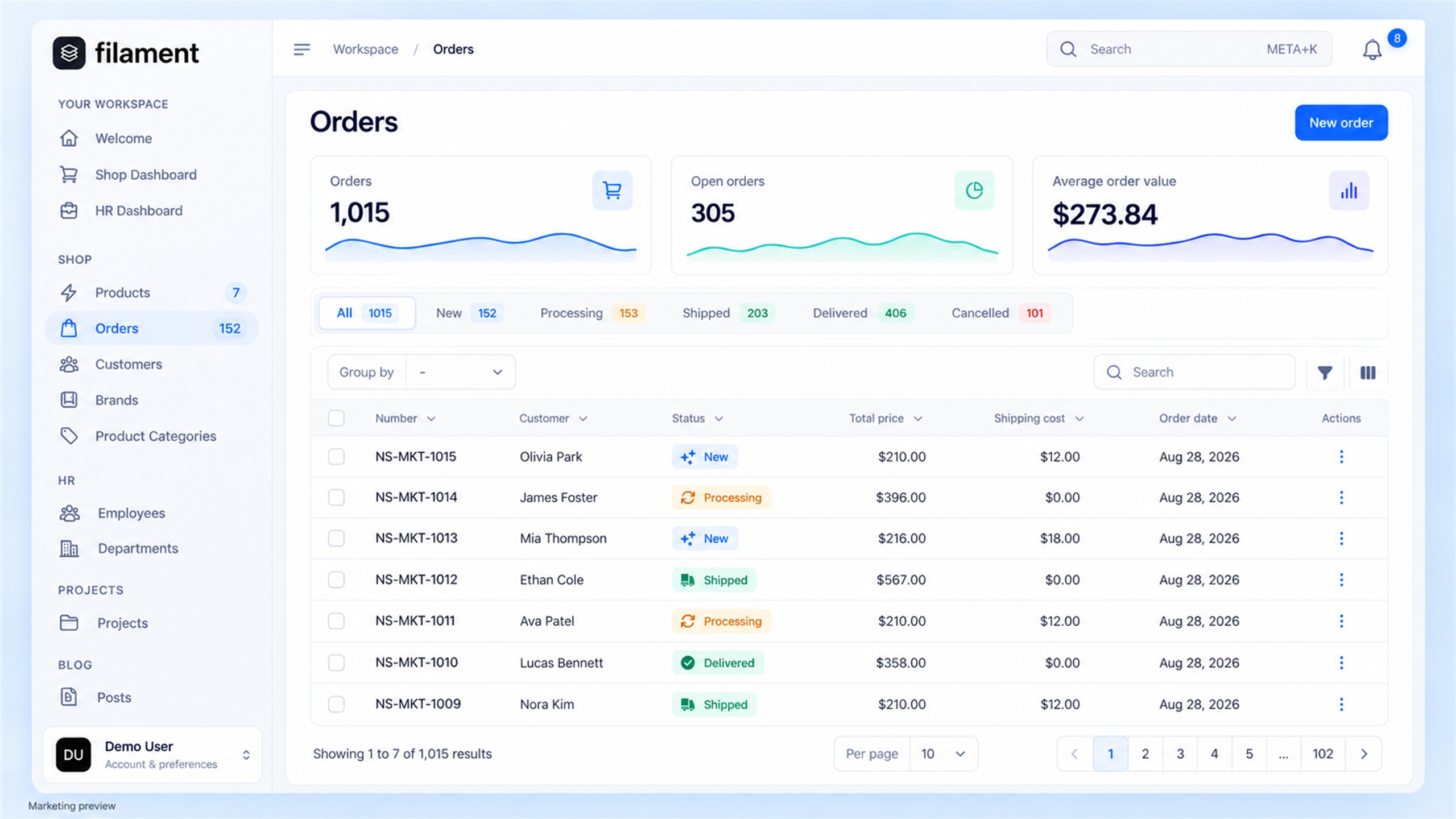 Orders marketing preview