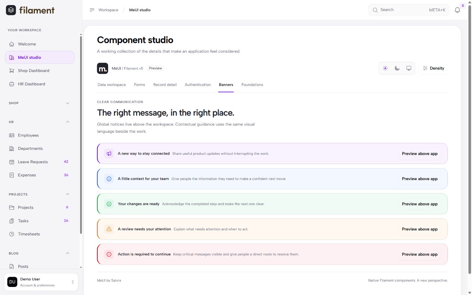 MeUI Studio semantic banners