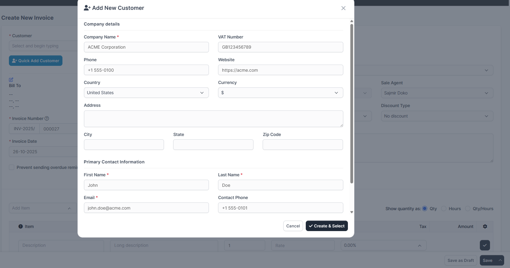 Customer Creation Modal