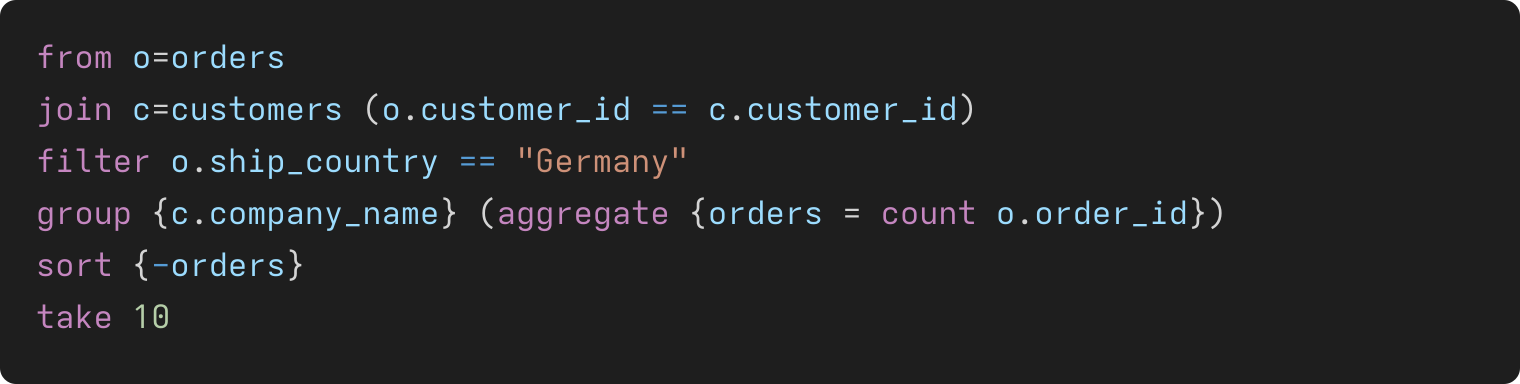 A PRQL query