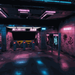 Cyberpunk subway station