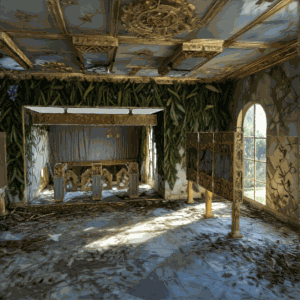 Overgrown fantasy palace interior