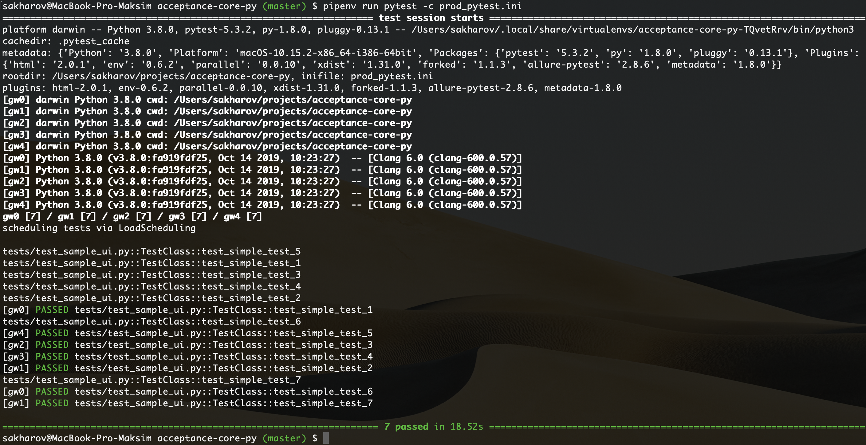 Sample of parallel tests execution