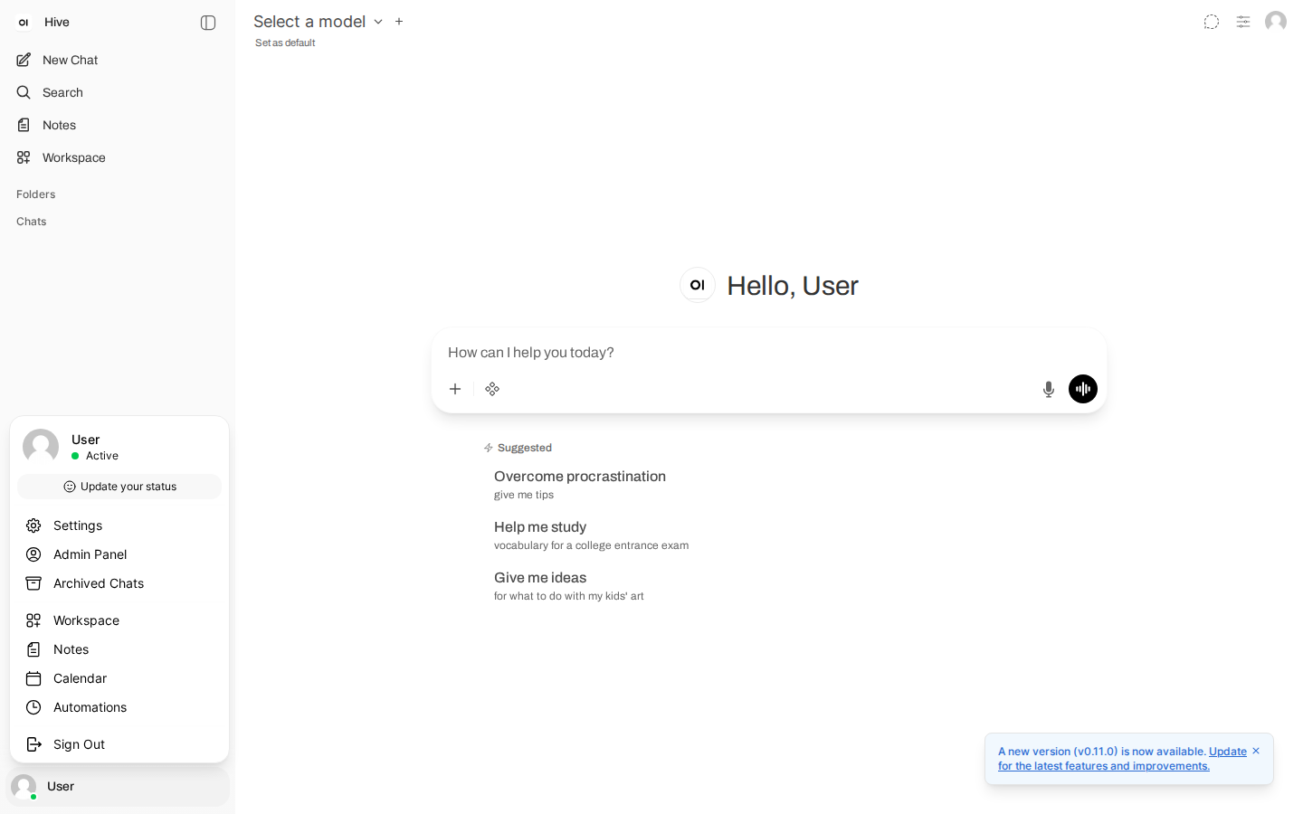 user menu built from main, Admin Panel present