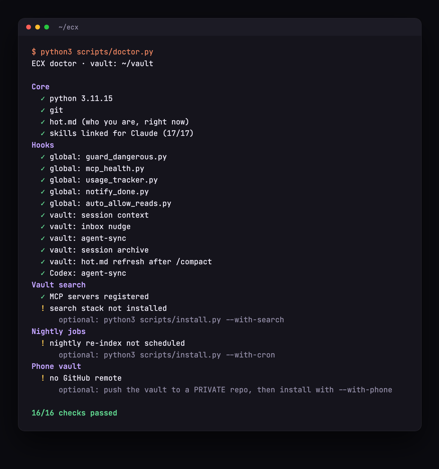 ECX doctor output: every check passing