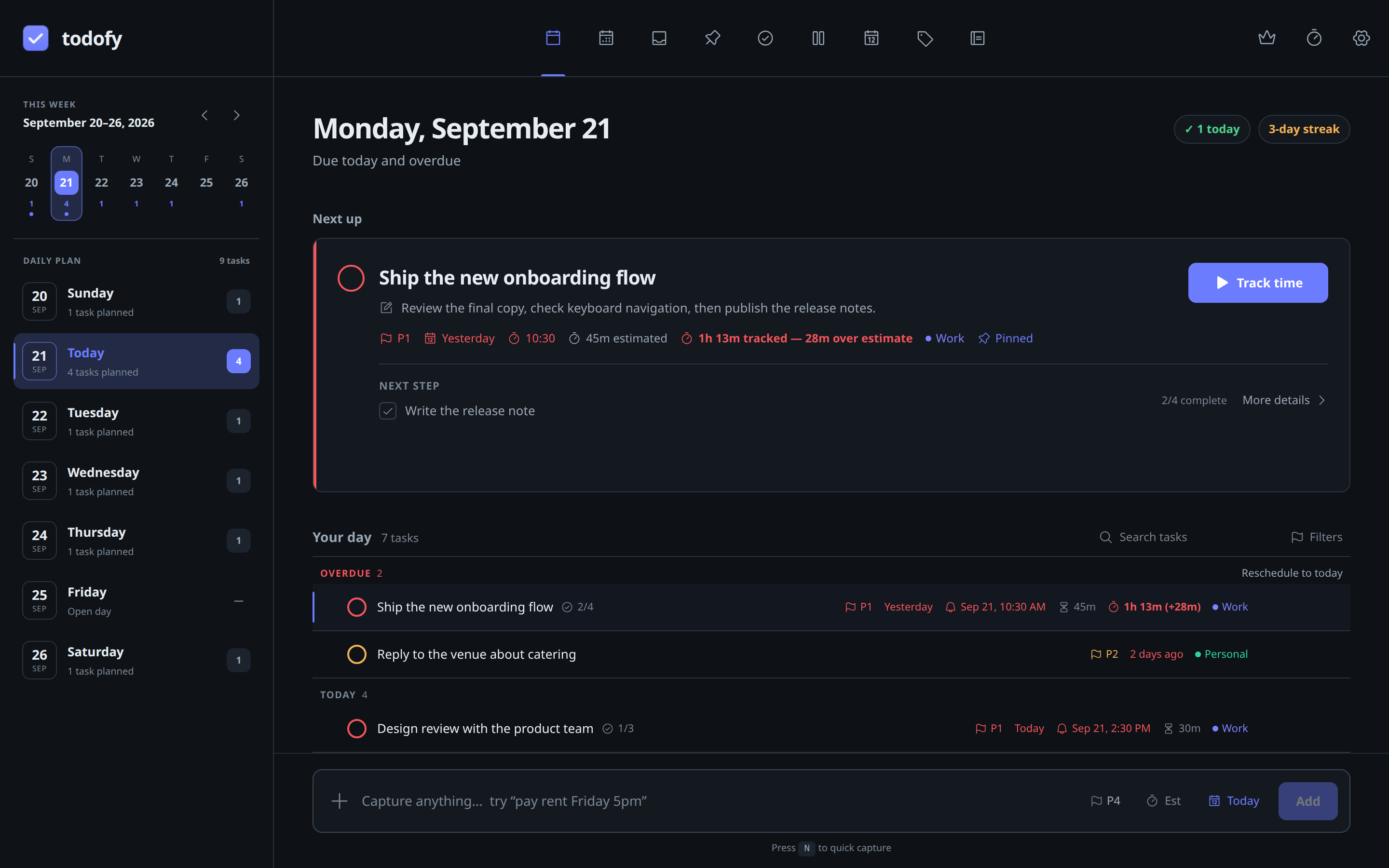 Screenshot of todofy