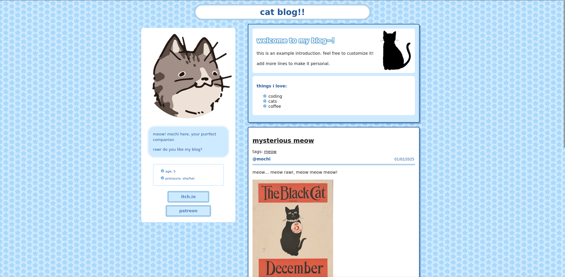 neopost example site, with the “light-blue” variant theme.