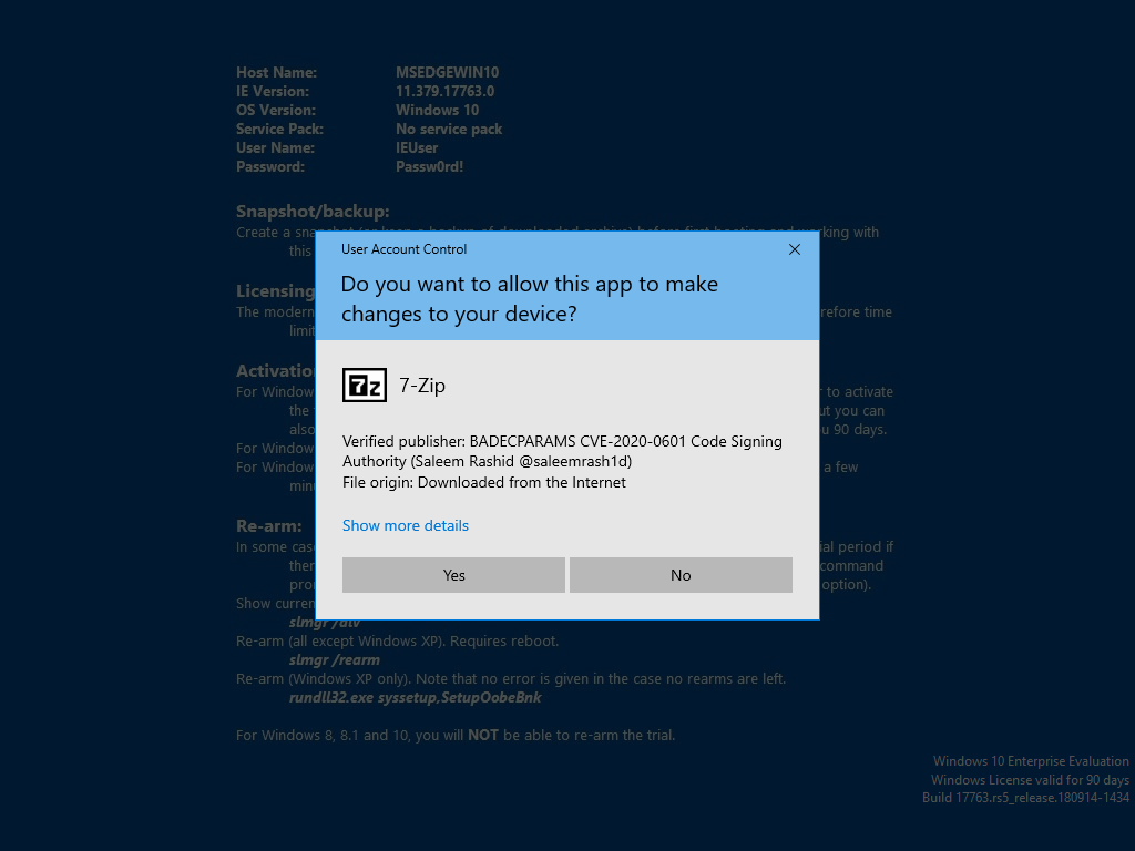 Screenshot of 7-Zip installer with Authenticode digital signature