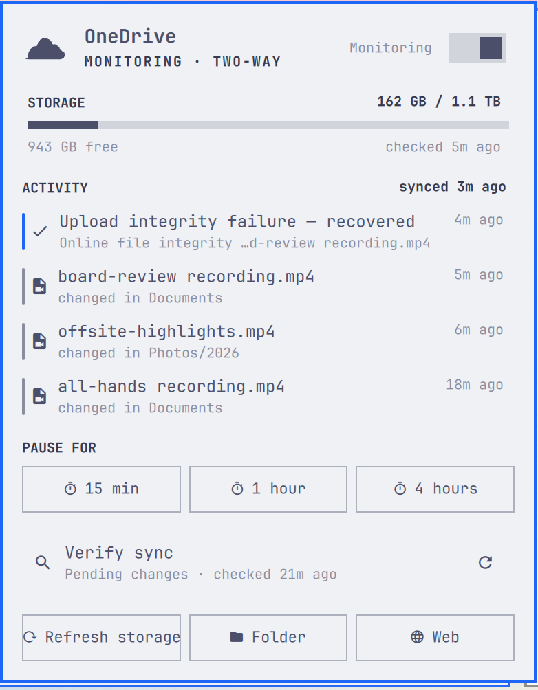 A recovered upload failure shown as a neutral activity row