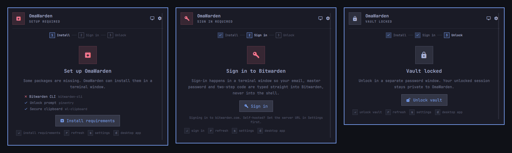 Setup, sign-in and locked states