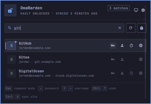 Searching "git": GitHub, Gitea and DigitalOcean, ranked