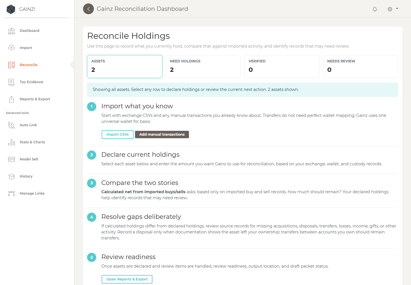 Reconcile holdings