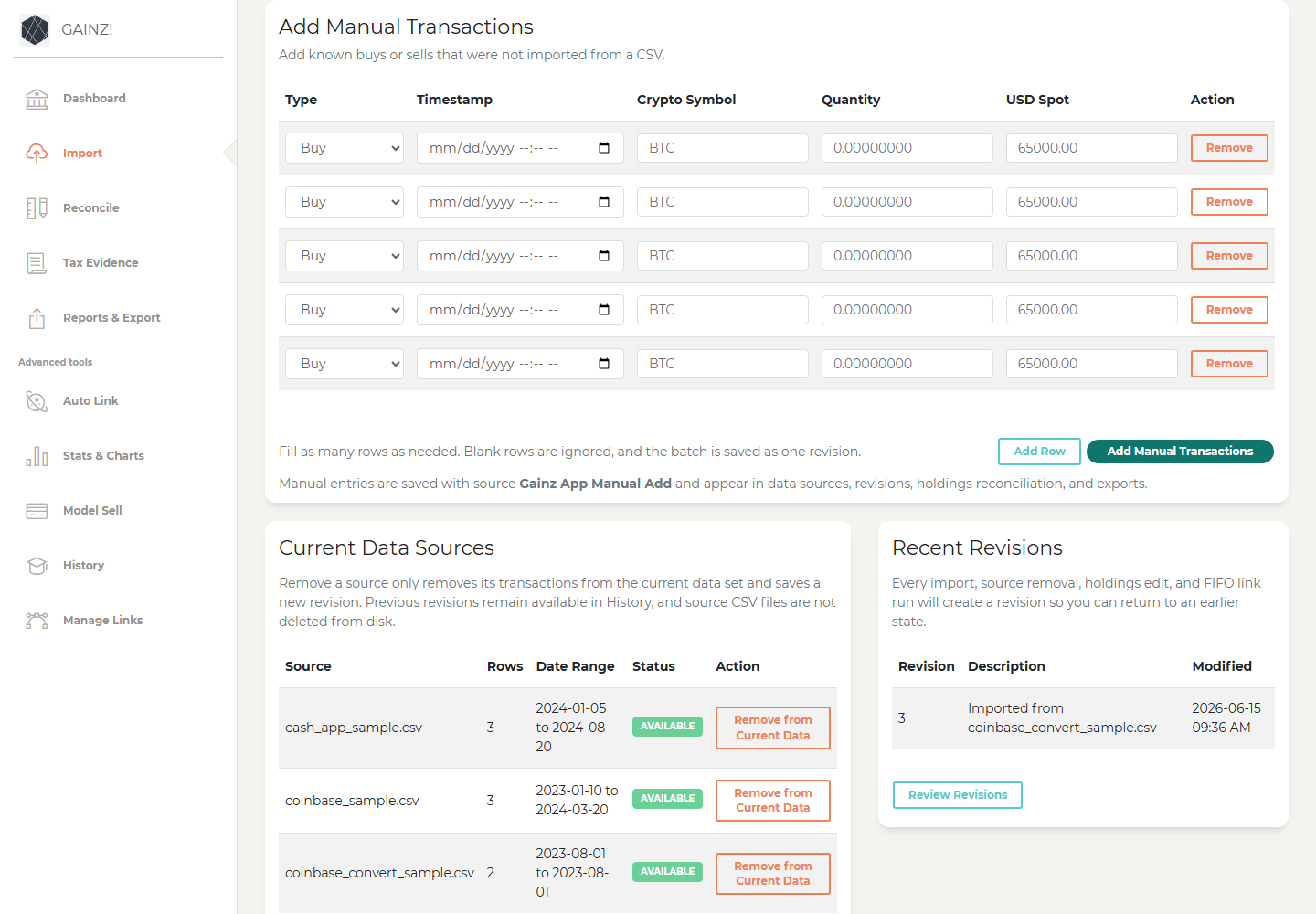 Manual batch entry