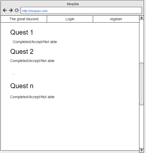 Küldetés lista mockup