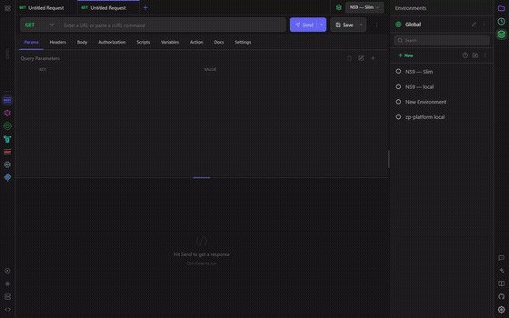 Environments — the variables a request resolves against, and the switcher