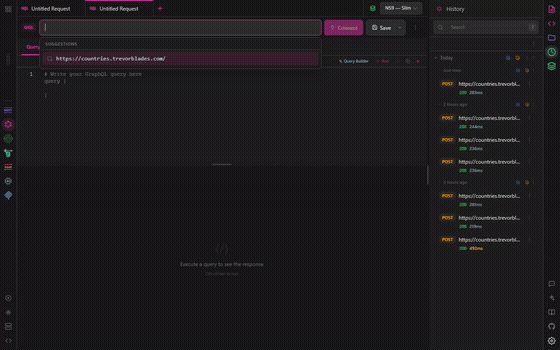 A GraphQL query against a live schema, with the Schema panel open