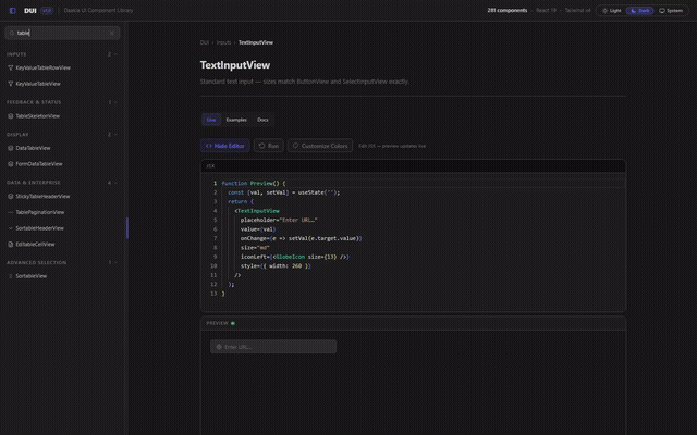 Searching the sidebar for "table", then for "picker"