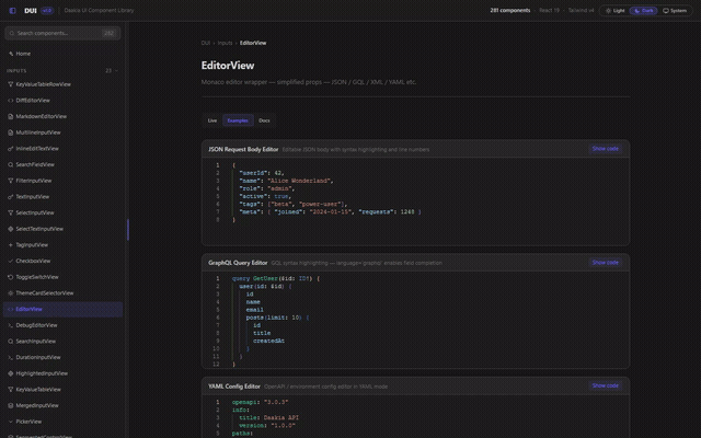 EditorView with Monaco, and the plain-text fallback beside it
