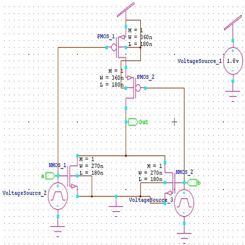 Transient response of CMOS NOR gate