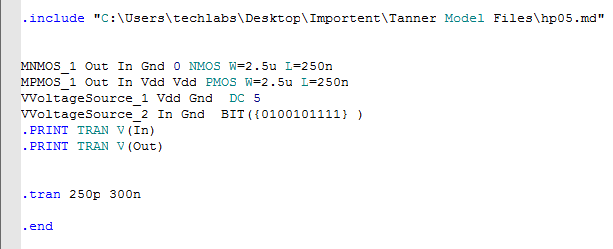 T-Spice simulation results of CMOS inverter