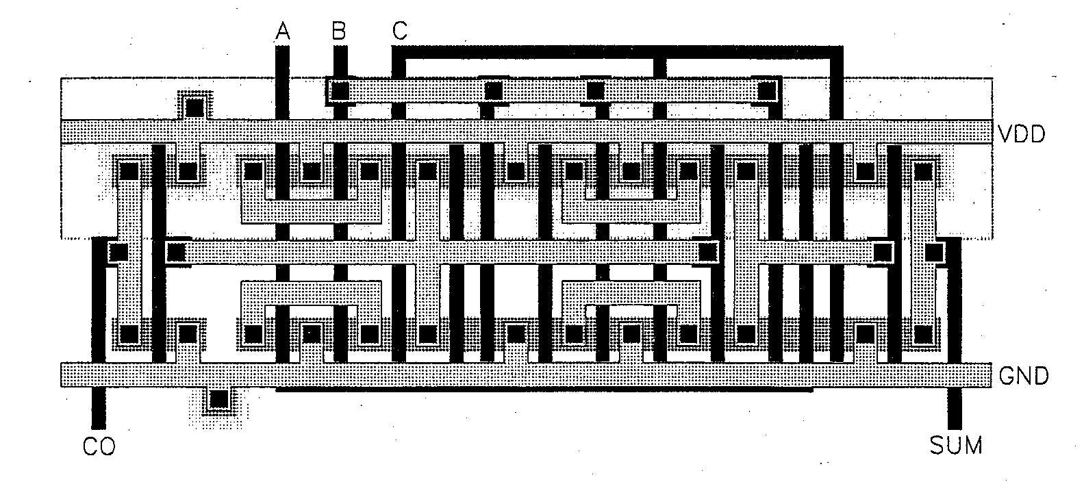 Layout design of CMOS full adder circuit