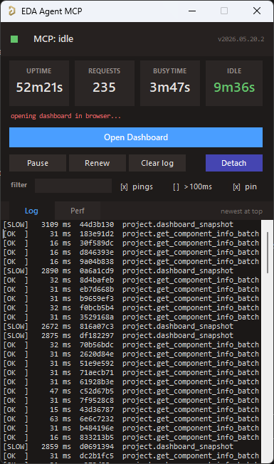 eda-agent dashboard inside Altium Designer