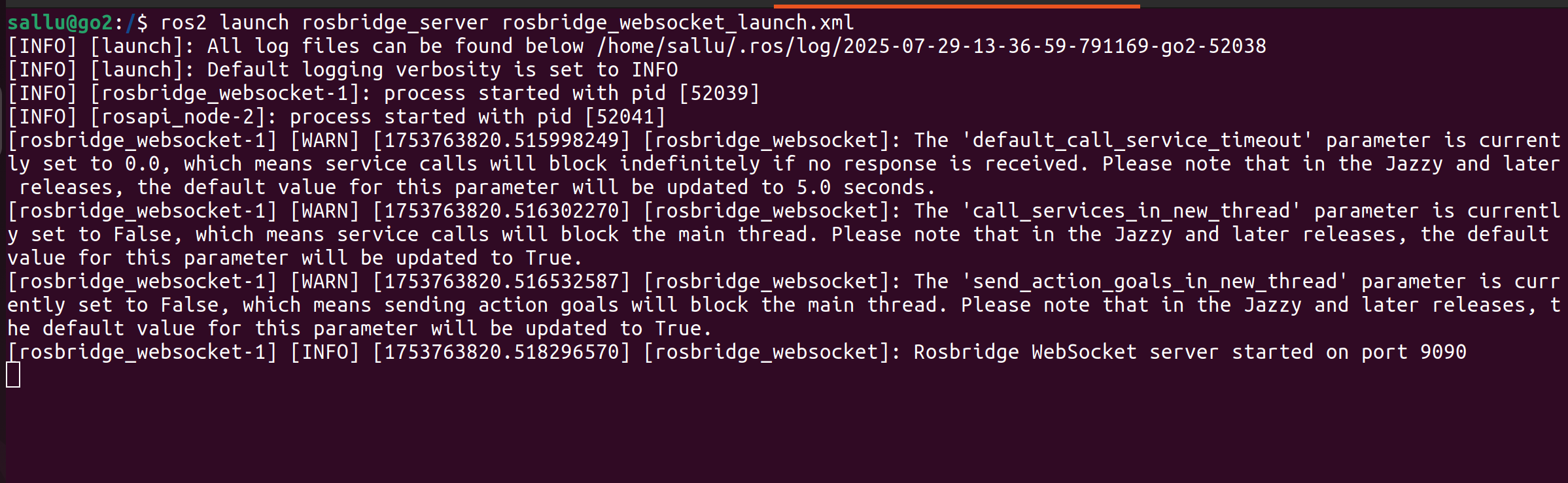 rosbridge server launch