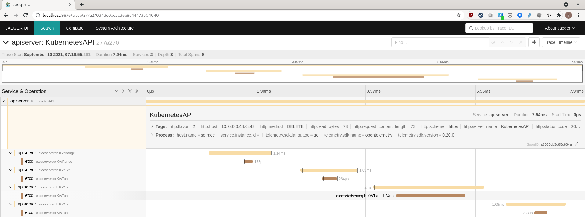 APIServer, Etcd Spans