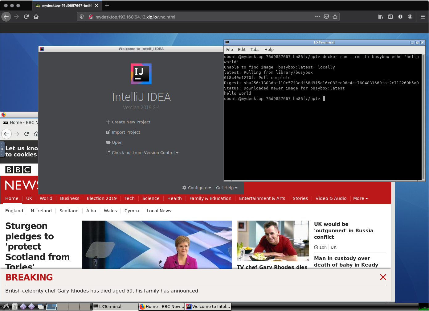 Screenshot of running instance