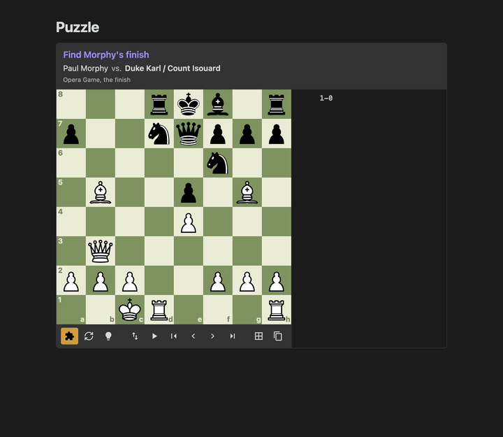 Solving the finish of the Opera Game with a wrong try, a hint and the report at the end