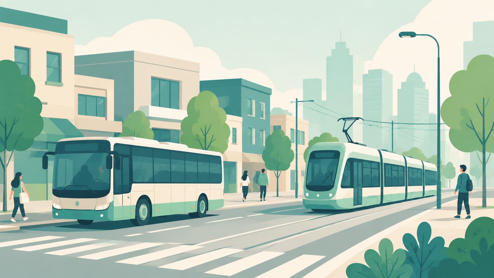 City life and public transport illustration