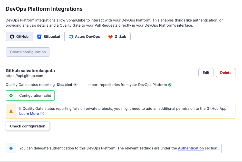 Sonarqube Github Integration Check Configuration Success