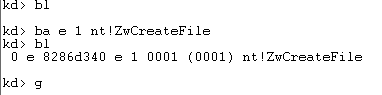 ZwCreateFile hardware breakpoint