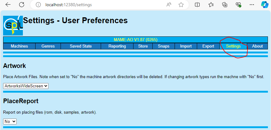 MAME-AO Settings