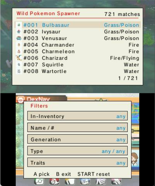 Wild Pokémon Spawner — results on top, filters below