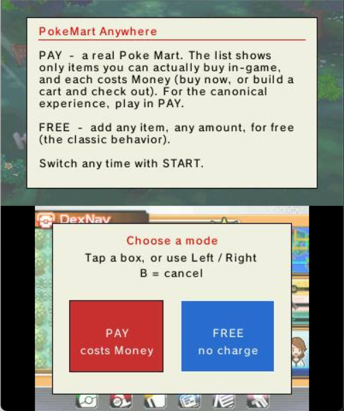 PokéMart Anywhere — choosing FREE or PAY