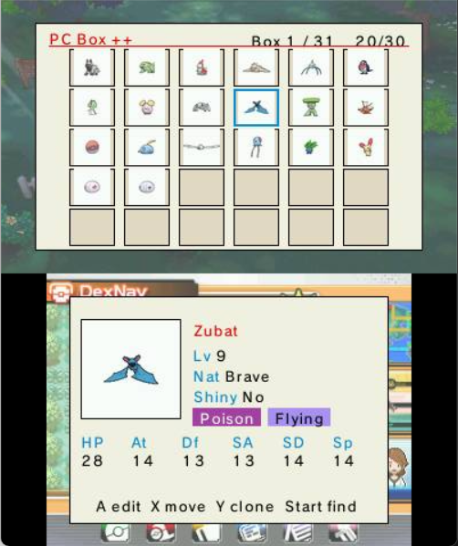 PC Box ++ visual grid with the selected Pokémon's card