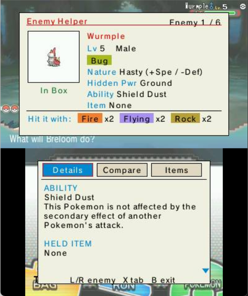 Enemy Helper — the foe's details and held item