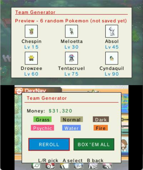 Team Generator previewing six random Pokémon