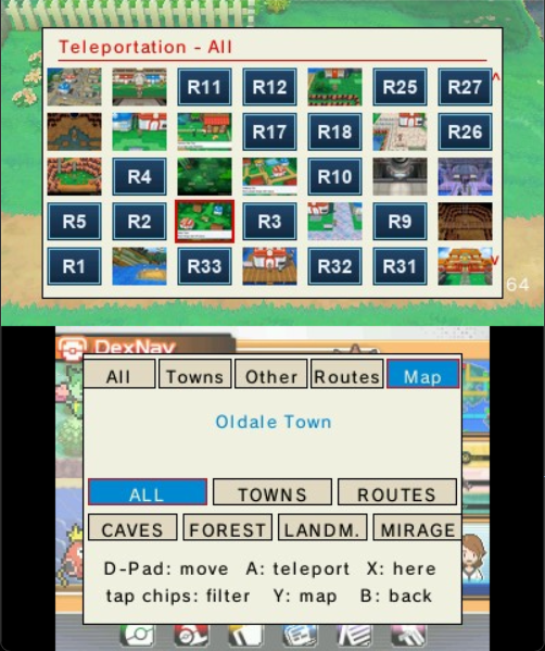 The Map tab's Y overview — a picture-grid of every place with filter chips below