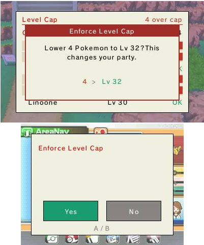 Level Cap — the Enforce confirmation, showing how many Pokémon drop and to what level