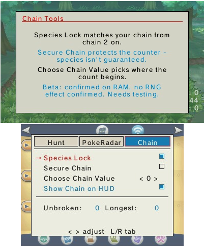 The Chain tab with the Species Lock and Secure Chain beta helpers