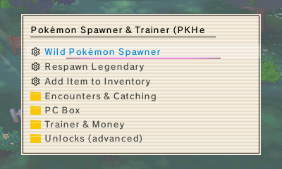 Pokémon Spawner & Trainer (PKHeX) menu