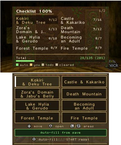 100% Checklist hub with per-area progress bars