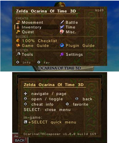 HOME menu and control legend
