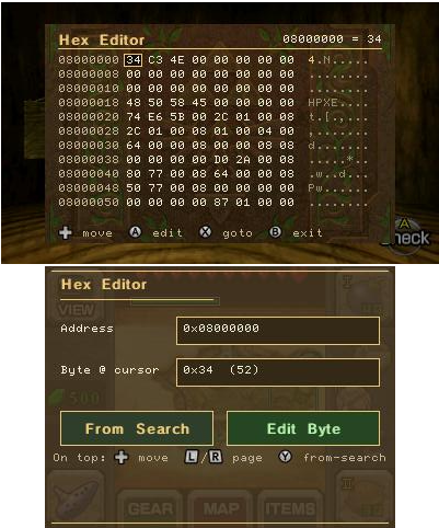 The plugin's own Hex Editor tool, used to spot-check addresses on hardware