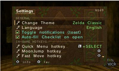 Settings screen with rebindable hotkey rows