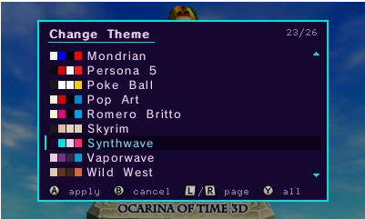 Change Theme picker showing the Synthwave palette