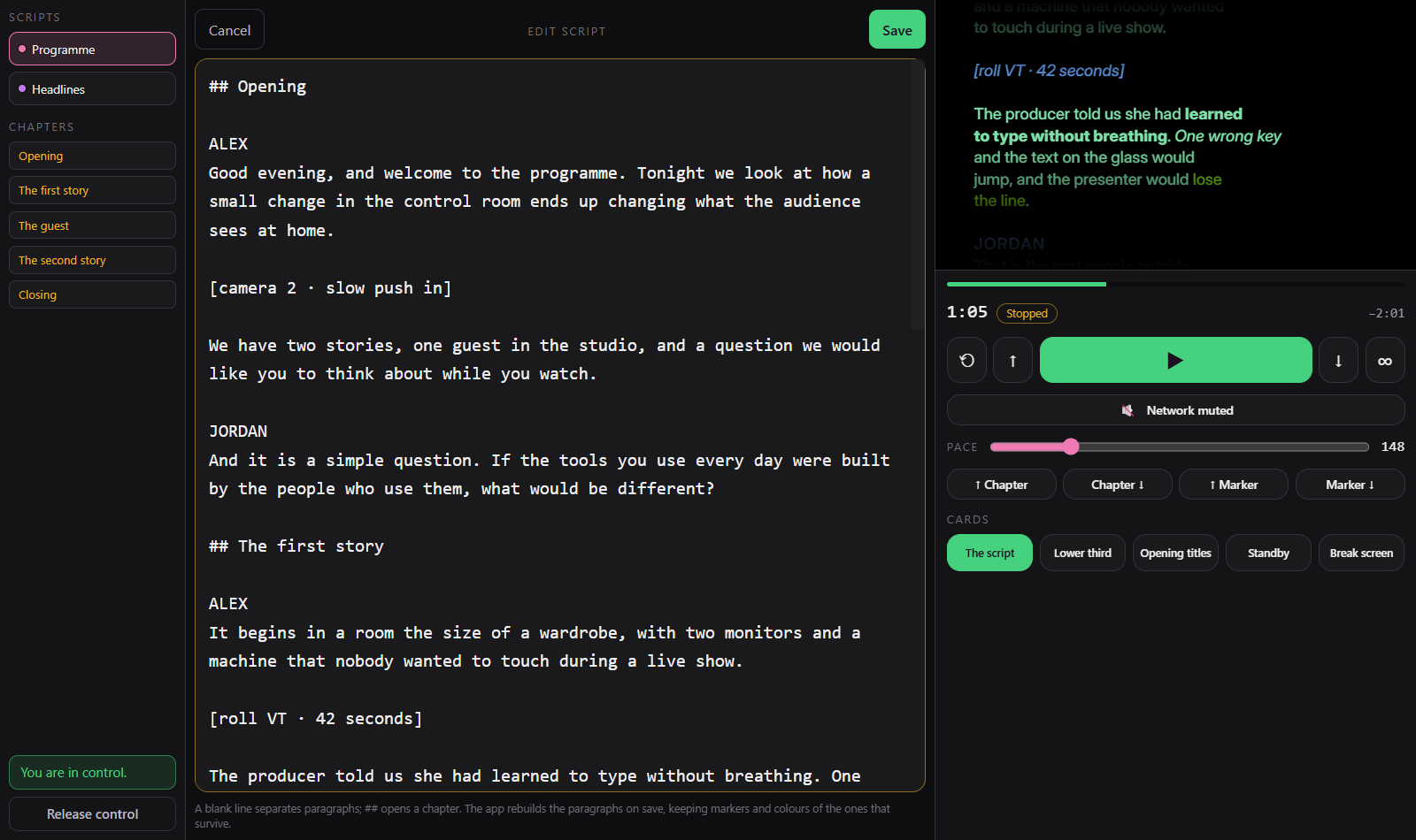 Editing the whole script